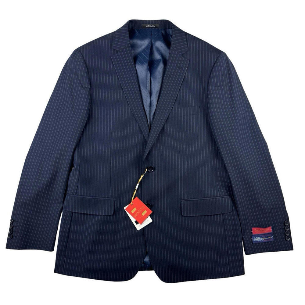 Mantoni Super Fine Wool Blazer Jacket Striped Navy Black Size US 42 R